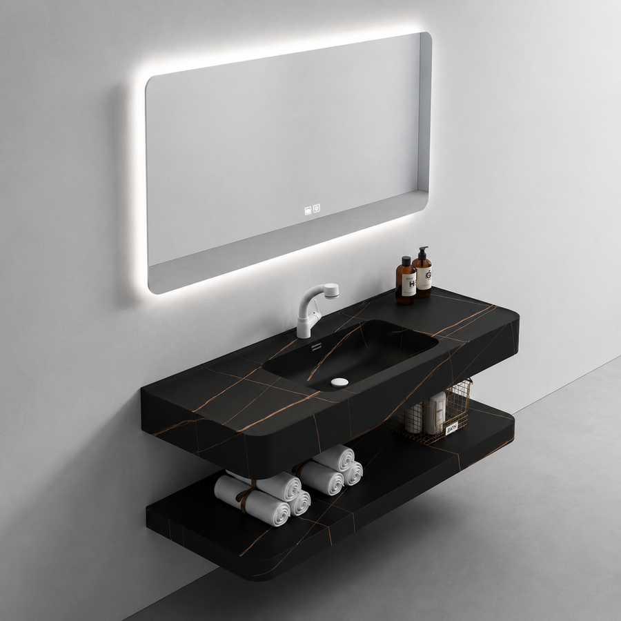 Set Mobilier KRISS pentru Baie, 80cm, 3 Piese, Negru