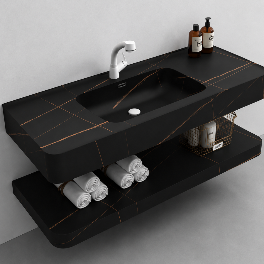 Set Mobilier KRISS pentru Baie, 80cm, 3 Piese, Negru