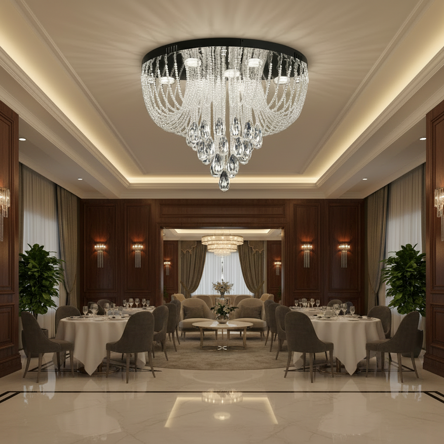 Candelabru LED Cristal MAGE Magno, 33W, Lumina Calda/Neutra/Rece, Diametru 60cm, Crom Lucios