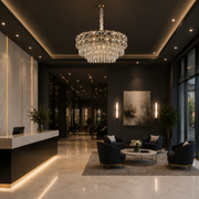 Candelabru Cristal LUCENT Regalis 22xE14, D80 cm, Auriu, Inaltime Reglabila, Metal si Cristal
