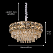 Candelabru Cristal LUCENT Regalis 22xE14, D80 cm, Auriu, Inaltime Reglabila, Metal si Cristal