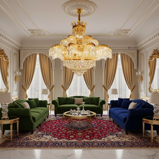 Candelabru Cristal PALACE Supremo 29xG9, D115cm, Auriu Lucios, Inaltime Reglabila, Metal si Cristal Candelabre Cristal Default Title Alessandro Design