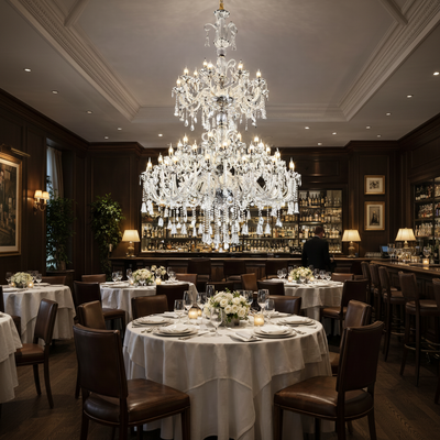 Candelabru Cristal , 55xE14, Diametru 145cm, Inaltime 230cm, Argintiu, Inaltime Reglabila, Design Elegant