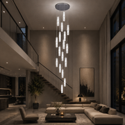 Candelabru Cristal LED AMIRI 82W Crom, Lumina Calda/Neutra/Rece 3000K/4000K/6000K Amiri, Diametru 40cm x Inaltime 300cm, Cristal si Metal