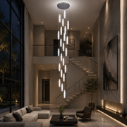 Candelabru Cristal LED AMIRI 82W Crom, Lumina Calda/Neutra/Rece 3000K/4000K/6000K Amiri, Diametru 40cm x Inaltime 300cm, Cristal si Metal