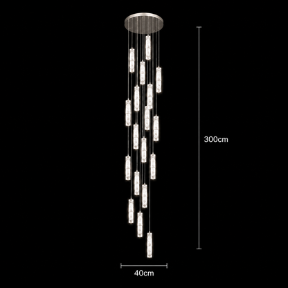 Candelabru Cristal LED AMIRI 82W Crom, Lumina Calda/Neutra/Rece 3000K/4000K/6000K Amiri, Diametru 40cm x Inaltime 300cm, Cristal si Metal