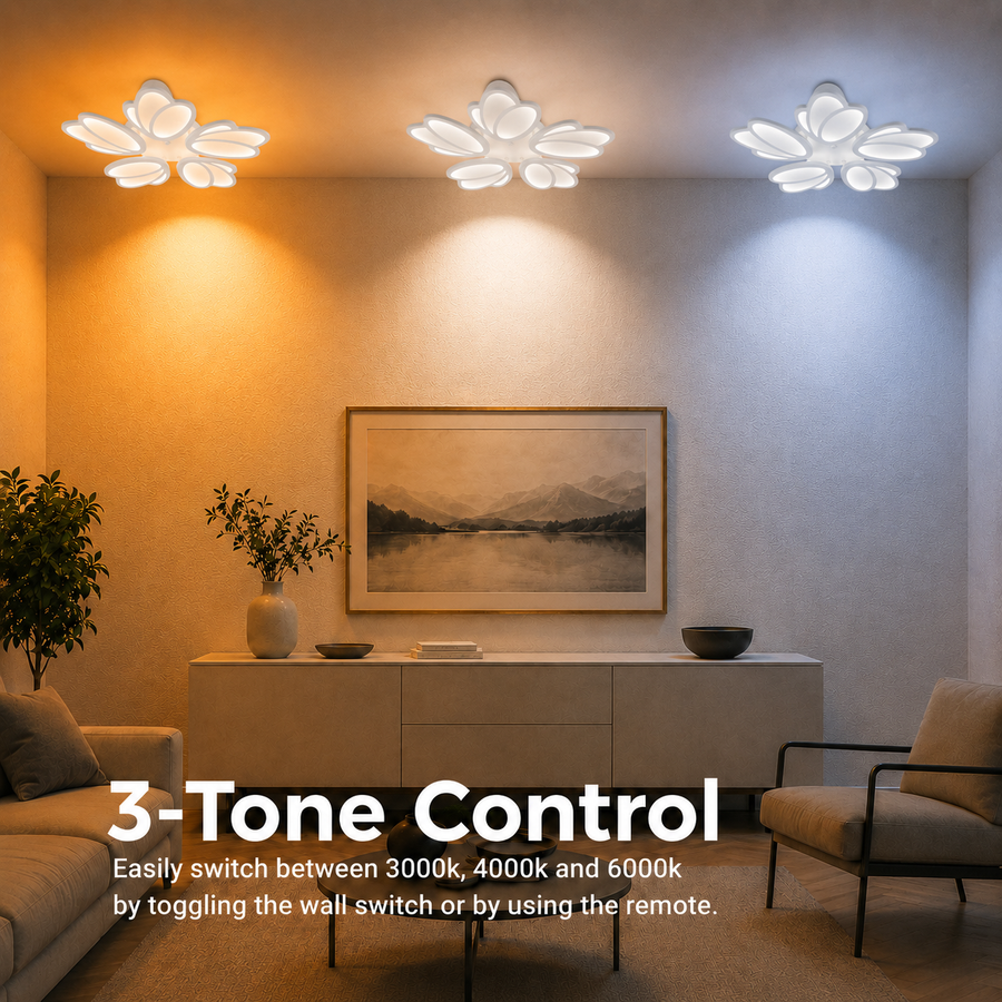 Lustra LED cu telecomanda TULIP 81W, 5 Petale, lumina Rece/Calda/Neutra, Dimabila, Alb
