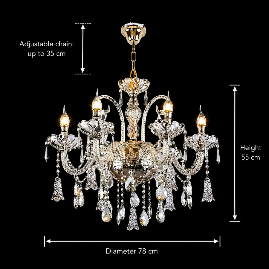 Candelabru Cristal 6xE14, D68cm, Argintiu, Inaltime Reglabila, Metal si Cristal Candelabre Cristal Default Title Alessandro Design