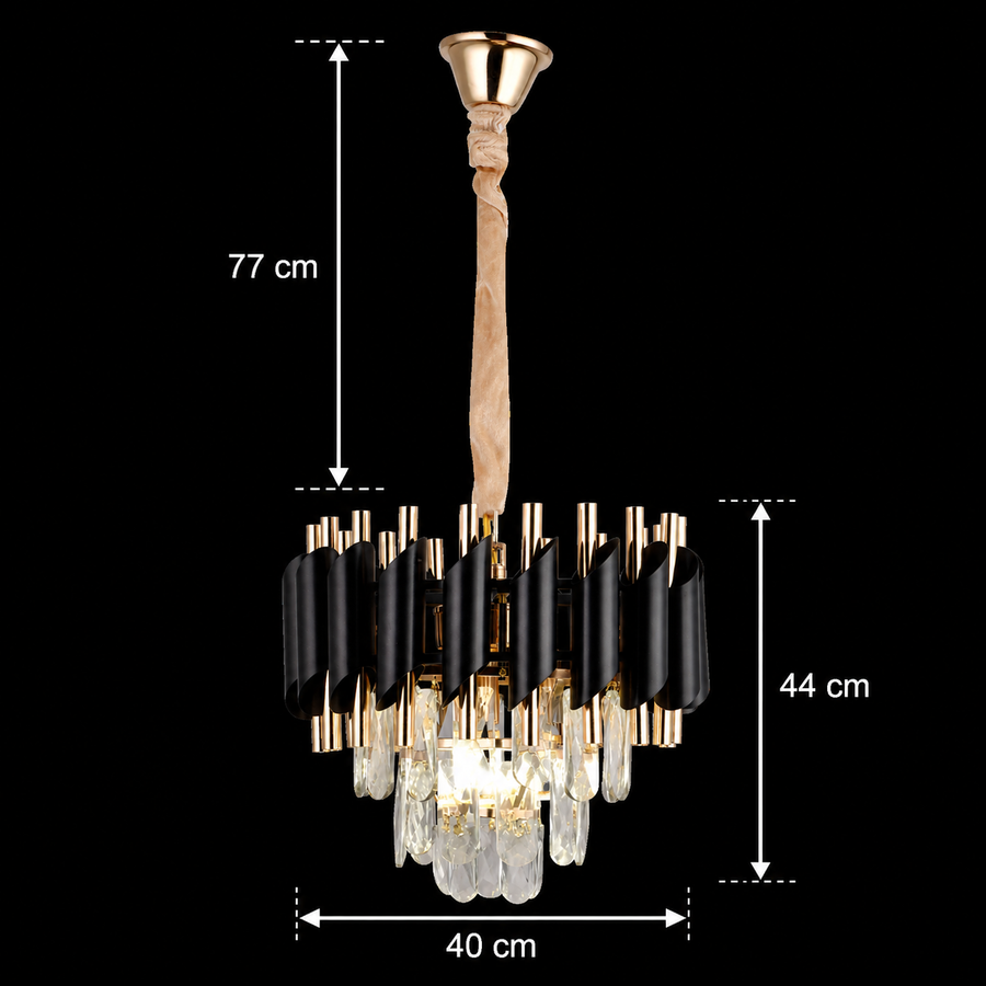 Candelabru Cristal VERSAILLES Nobile 5xE14, Diametru 40cm, Auriu Lucios si Negru