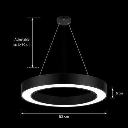 Lustra LED suspendata ANGLE, D52cm, 25W, Inaltime Reglabila, Lumina Rece, Negru, Metal si Acril