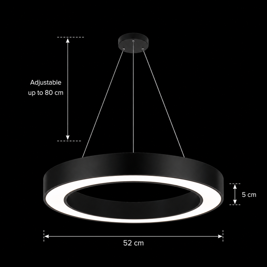 Lustra LED suspendata ANGLE, D52cm, 25W, Inaltime Reglabila, Lumina Rece, Negru, Metal si Acril