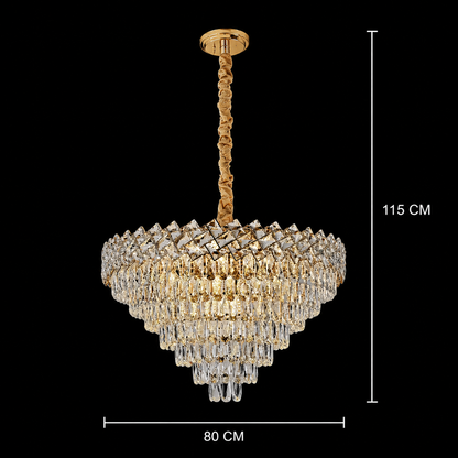 Candelabru Cristal WINDSOR Supremo 10xE14, Diametru 80cm, Auriu Lucios, Inaltime Reglabila