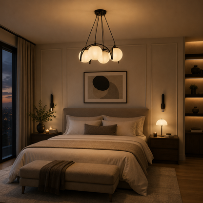 Lustra Clasica EGVEKINOT, Glob, 4xE27, Inaltime Reglabila, Negru