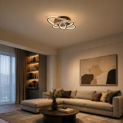 Lustra LED cu telecomanda TIANA 78W, 3 Elipse, lumina Rece/Calda/Neutra, Dimabila, Negru