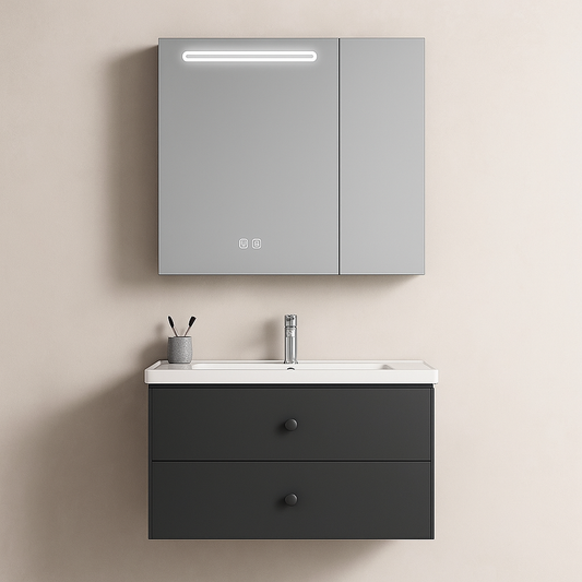 Mobilier Baie, Dulap Cu Oglinda LED T1160/80 Gri Oglinzi Dulap Default Title Alessandro Design