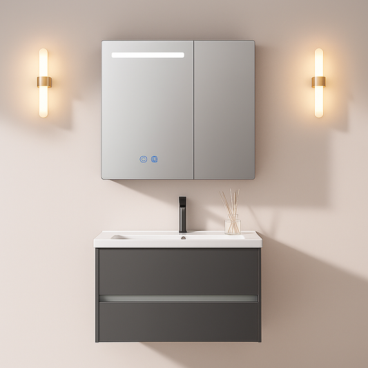 Mobilier Baie, Dulap Cu Oglinda LED T1319G/80 Gri Oglinzi Dulap Default Title Alessandro Design