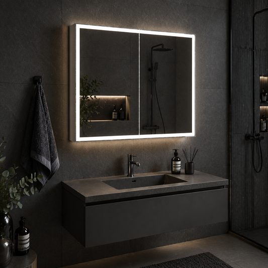 Oglinda LED cu Dulap MODA 60x70 cm Alb Iluminare Perimetrala si Senzor Radar Oglinzi Dulap Default Title Alessandro Design
