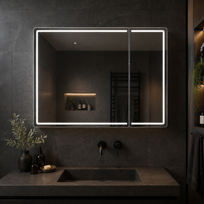 Oglinda LED cu Dulap LENTO 80x70 cm Gri Iluminare Perimetrala si Senzor Radar Oglinzi Dulap Default Title Alessandro Design