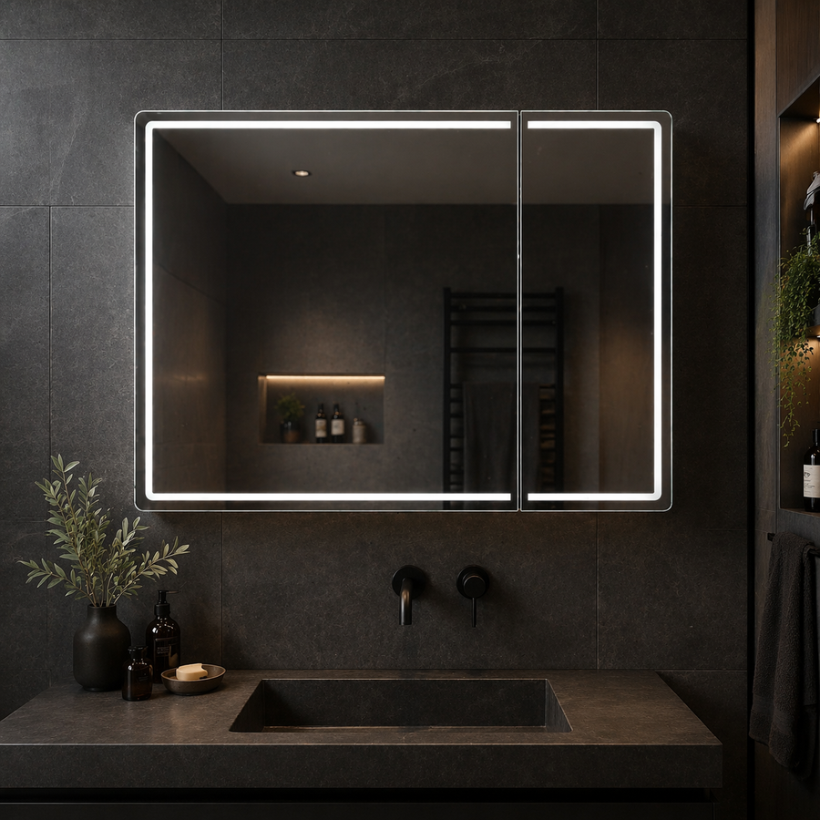 Oglinda LED cu Dulap LENTO 80x70 cm Gri Iluminare Perimetrala si Senzor Radar Oglinzi Dulap Default Title Alessandro Design