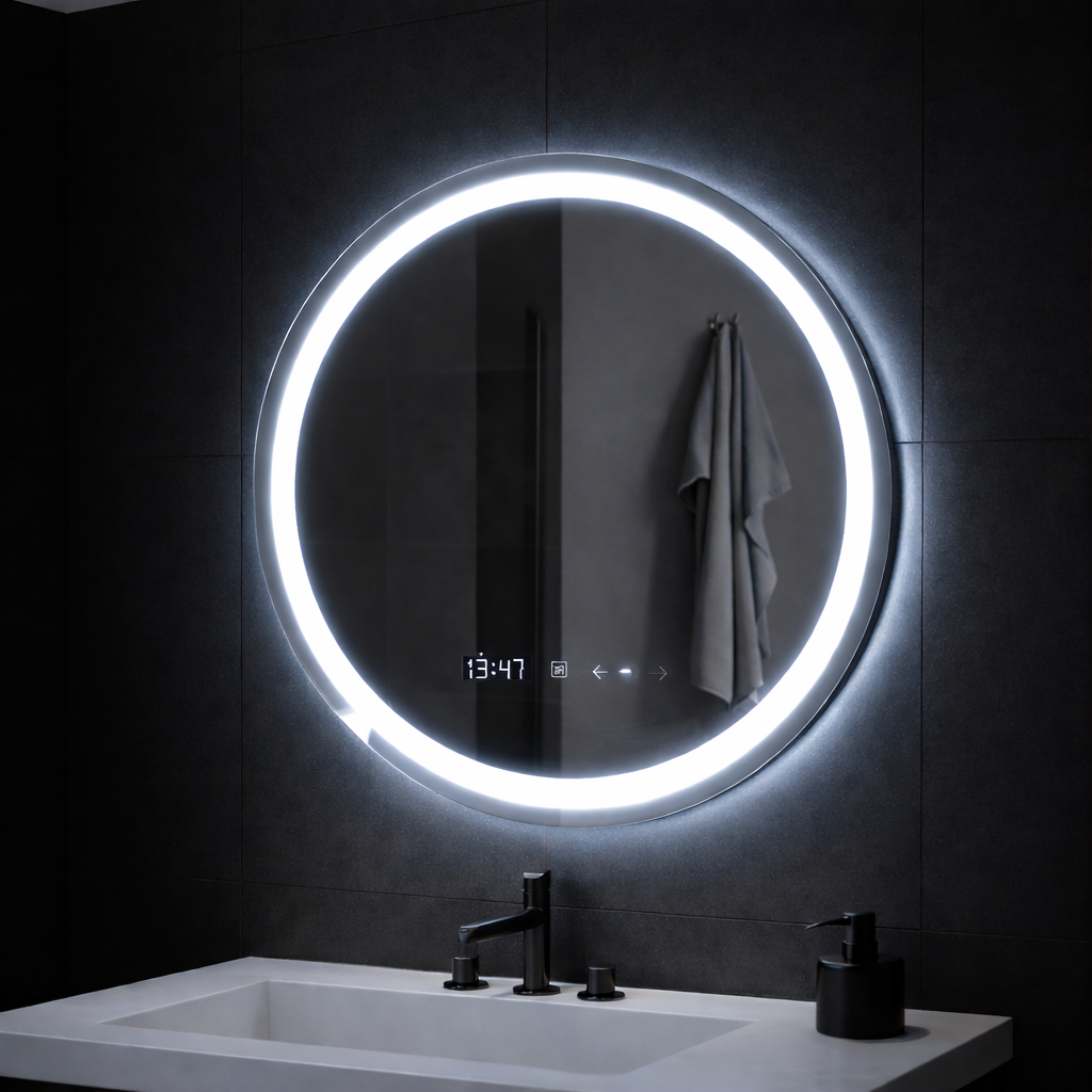 Oglinda LED Rotunda, 70cm, Celeste MotionGlow Marcello, Sistem Dezaburire, Ceas & Termometru, Dimabila, Lumina Calda Neutra Rece 3000K/4000K/6000K Oglinzi Marcello Default Title Alessandro Design