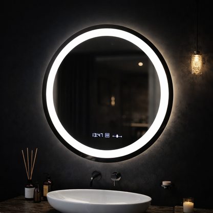 Oglinda LED Rotunda, Diametru 50cm, Celeste MotionGlow Marcello, Sistem Dezaburire, Ceas & Termometru, Dimabila, Lumina Calda Neutra Rece 3000K/4000K/6000K Oglinzi Marcello Default Title Alessandro Design