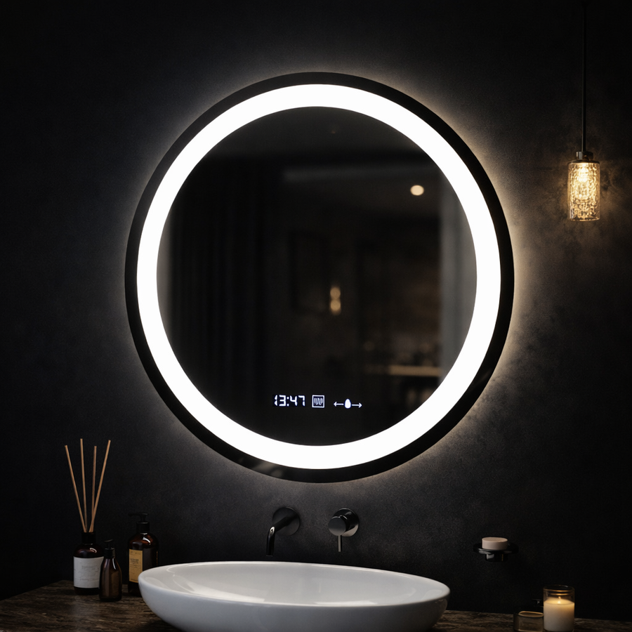 Oglinda LED Rotunda, Diametru 50cm, Celeste MotionGlow Marcello, Sistem Dezaburire, Ceas & Termometru, Dimabila, Lumina Calda Neutra Rece 3000K/4000K/6000K Oglinzi Marcello Default Title Alessandro Design
