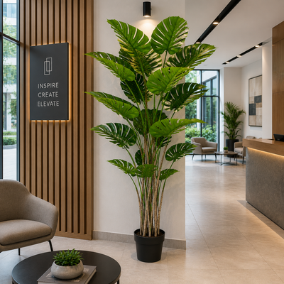 Plantă Artificială Tip Monstera Deliciosa, 17 frunze, 220 cm, Verde