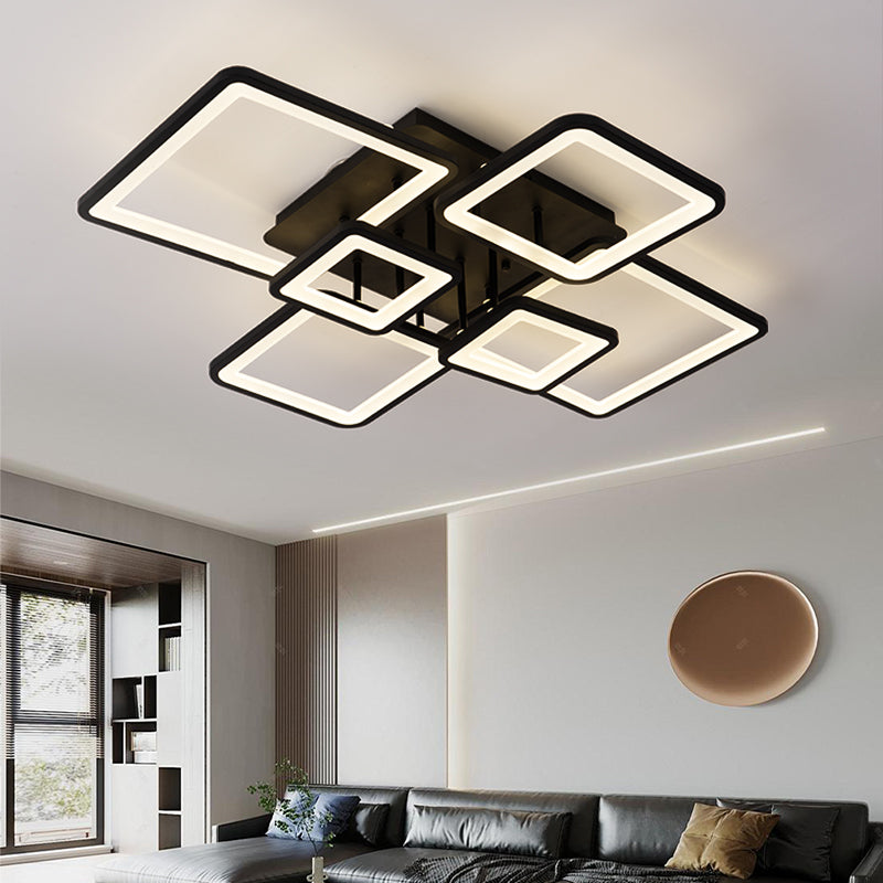 Lustra LED cu telecomanda ELLA 120W, 6 Patrate, lumina Rece/Calda/Neutra, Dimabila, Negru, Metal si Acril Lustre LED cu Telecomanda Default Title Alessandro Design