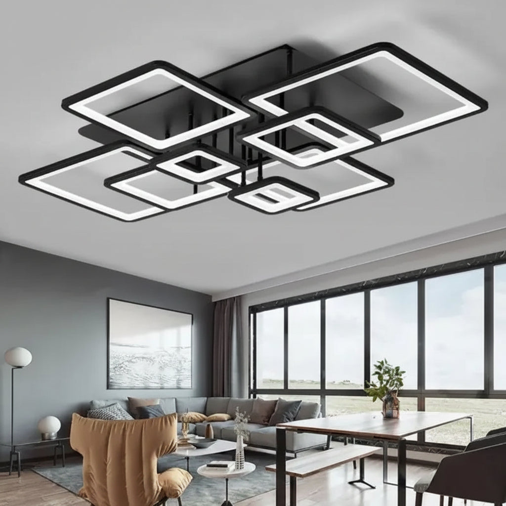 Lustra LED cu telecomanda ELLA 186W, 8 Patrate, lumina Rece/Calda/Neutra, Dimabila, Negru Lustre LED cu Telecomanda Default Title Alessandro Design