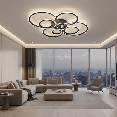 Lustra LED cu telecomanda BETTY 127W, 8 Cercuri, lumina Rece/Calda/Neutra, Dimabila, Negru