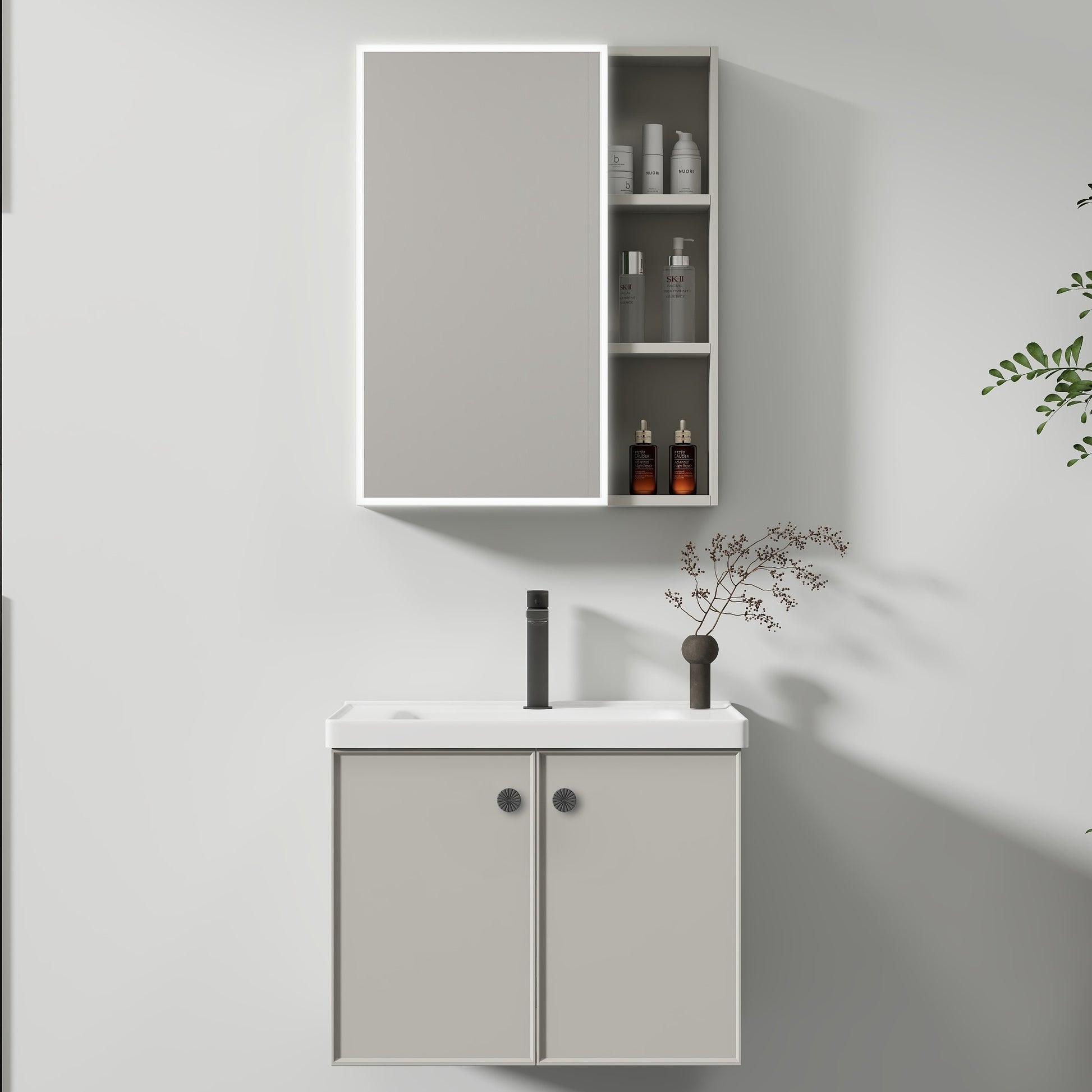 Mobilier Baie, Dulap Cu Oglinda LED T1141G/60 Gri Oglinzi Dulap Default Title Alessandro Design