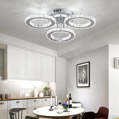 Lustra LED cu telecomanda si cristal ALANUBIS 40W, 3 Cercuri, lumina Rece/Calda/Neutra, Dimabila, Crom Lucios Lustre LED Cristal Default Title Alessandro Design
