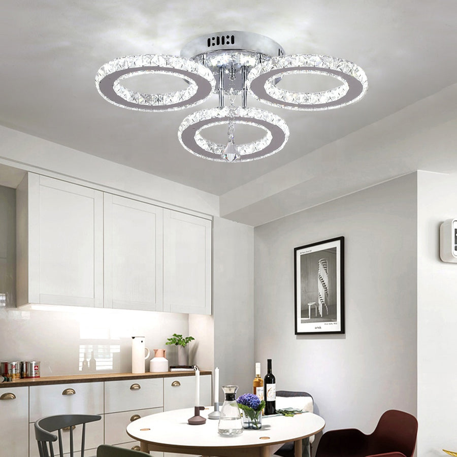 Lustra LED cu telecomanda si cristal ALANUBIS 40W, 3 Cercuri, lumina Rece/Calda/Neutra, Dimabila, Crom Lucios Lustre LED Cristal Default Title Alessandro Design