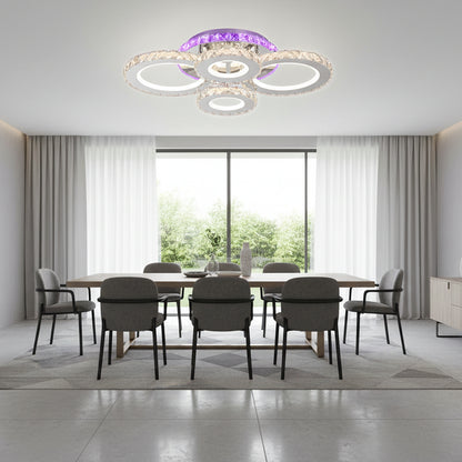 Lustra LED cu telecomanda si cristal NOVA ROTONDA RGB 82W, 4 Cercuri, lumina Rece/Calda/Neutra, Dimabila, Crom Lustre LED & Cristale Default Title Alessandro Design