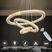 Lustra LED suspendata cu telecomanda si cristal CAYDEN 200W, 3 Cercuri, lumina Rece/Calda/Neutra, Dimabila, Crom Lucios, Inaltime Reglabila Lustra LED Default Title Alessandro Design