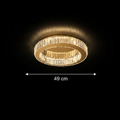 Lustra LED cu telecomanda si cristal VERTUS 18W, 30cm, Cerc, lumina Rece/Calda/Neutra, Dimabila, Auriu