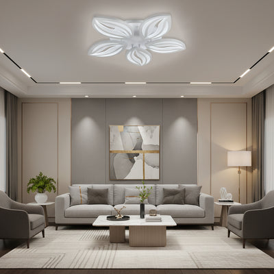 Lustra LED cu telecomanda ORCHID 66W, 5 Petale, lumina Rece/Calda/Neutra, Dimabila, Alb, Metal si Acril