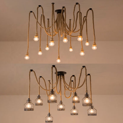 Lustra Vintage LV121/10BK, 10xE27, Rustic, Sfoara si Metal, 2x100cm, Suport Negru Lustre Vintage Default Title Alessandro Design