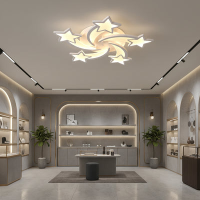 Lustra LED cu telecomanda IPOMOEA 85W, 5 Stele, lumina Rece/Calda/Neutra, Dimabila, Alb, Metal si Acril