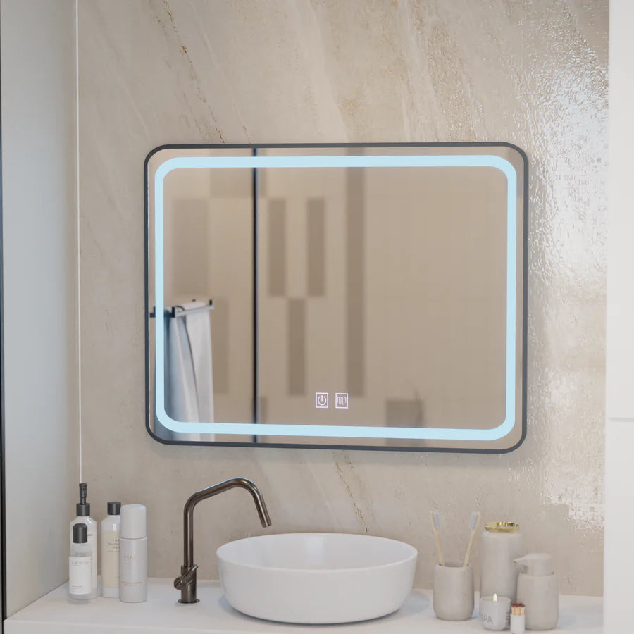 Oglinda LED Rectangulara 90x75cm EDGE Touch Sistem Dezaburire, Rama Neagra Oglinzi Korman E Default Title Alessandro Design