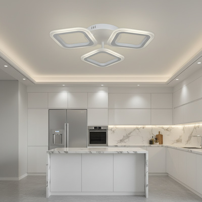 Lustra LED ERIKA 20W, 3 Patrate, Lumina Calda/Neutra/Rece, Alb, Metal si Acril