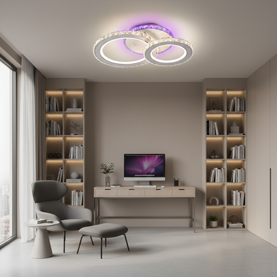 Lustra LED cu telecomanda si cristal NOVA ROTONDA RGB 42W, 2 Cercuri, lumina Rece/Calda/Neutra, Dimabila, Alb