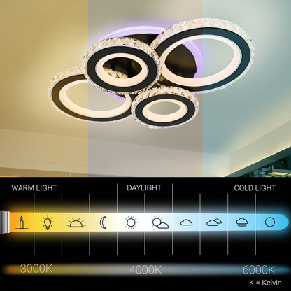 Lustra LED cu telecomanda si cristal NOVA ROTONDA RGB 82W, 4 Cercuri, lumina Rece/Calda/Neutra, Dimabila, Negru Lustre LED cu Telecomanda Default Title Alessandro Design