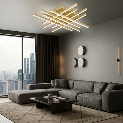 Lustra LED cu Telecomanda LINEX, 108W, Lumina 3000K/4000K/6000K, Dimabila, Auriu