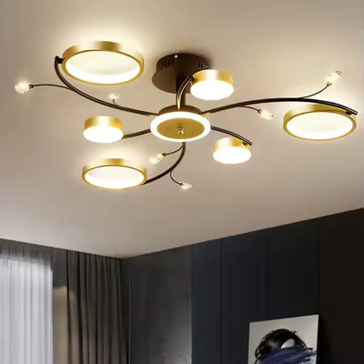 Lustra LED cu Telecomanda KARINA, 31W, 6 Elemente, Lumina Calda/Rece/Neutra, Dimabila, Auriu