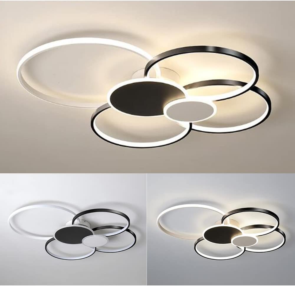 Lustra LED cu Telecomanda, KILLIAN, 74W, 6 Cercuri, Lumina Rece/Calda/Neutra 3000K/4000K/6000K, Dimabila, Negru si Alb, Metal si Acril Lustre LED cu Telecomanda Default Title Alessandro Design