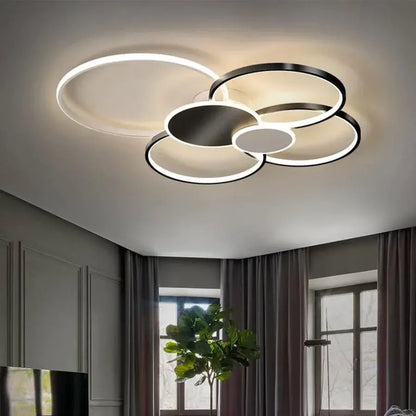 Lustra LED cu Telecomanda, KILLIAN, 74W, 6 Cercuri, Lumina Rece/Calda/Neutra 3000K/4000K/6000K, Dimabila, Negru si Alb, Metal si Acril Lustre LED cu Telecomanda Default Title Alessandro Design