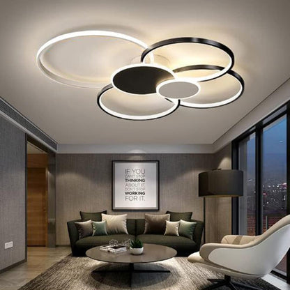 Lustra LED cu Telecomanda, KILLIAN, 74W, 6 Cercuri, Lumina Rece/Calda/Neutra 3000K/4000K/6000K, Dimabila, Negru si Alb, Metal si Acril Lustre LED cu Telecomanda Default Title Alessandro Design