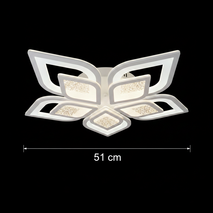 Lustra LED cu telecomanda DALIA 96W, 5 Petale, lumina Rece/Calda/Neutra, Dimabila, Alb