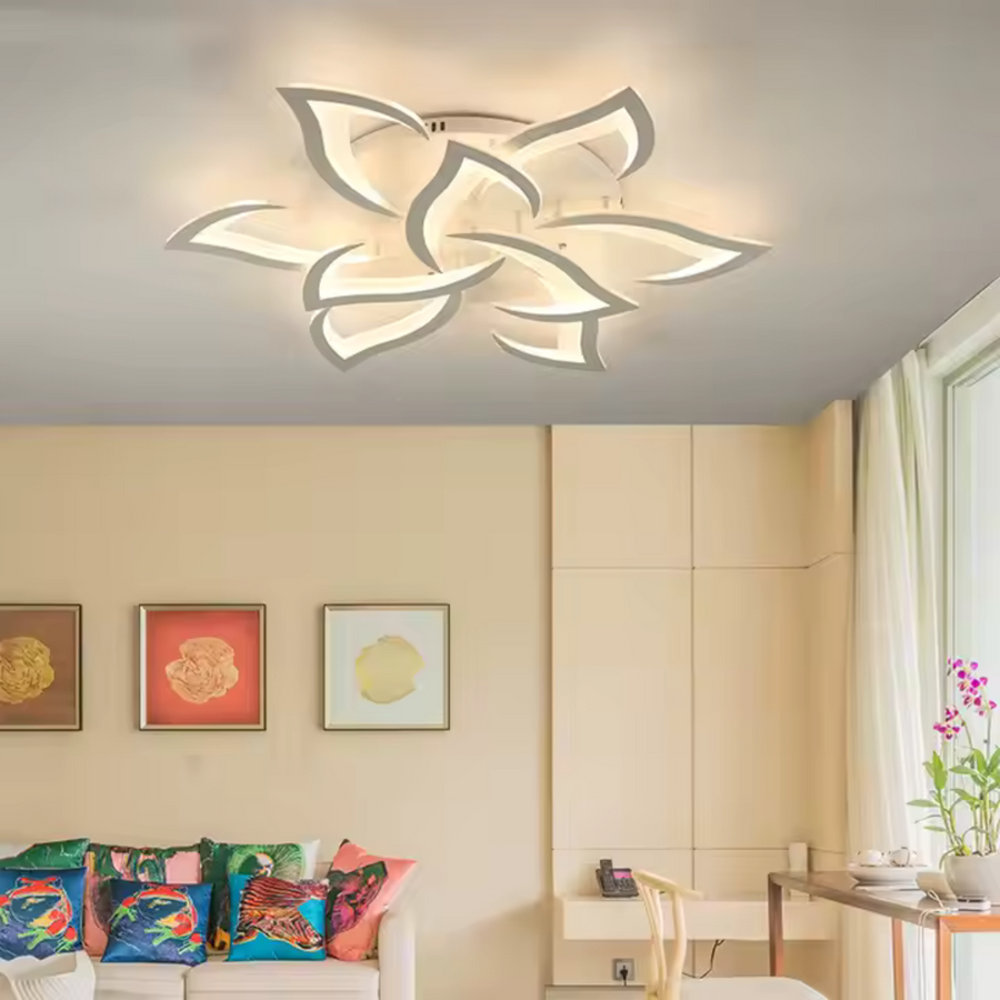 Lustra LED cu telecomanda LOTUS 91W, 9 Petale, lumina Rece/Calda/Neutra, Dimabila, Alb Lustre LED cu Telecomanda Default Title Alessandro Design